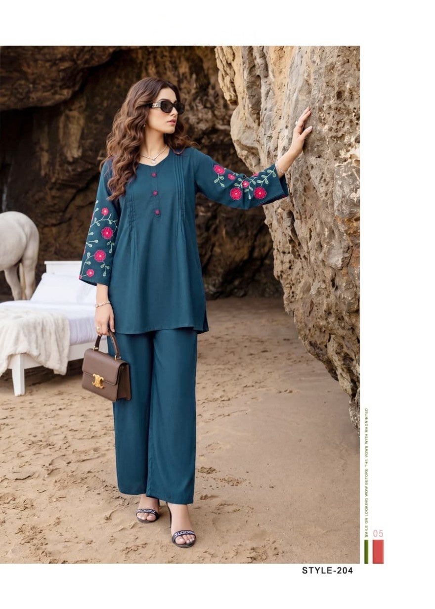 โจ Premium Rayon Embroidered Co-ord Set โ Stylish & Comfortable