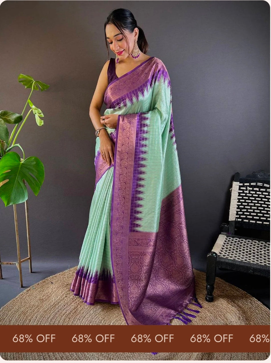 Pista Banarasi Silk Gadwal Pattu