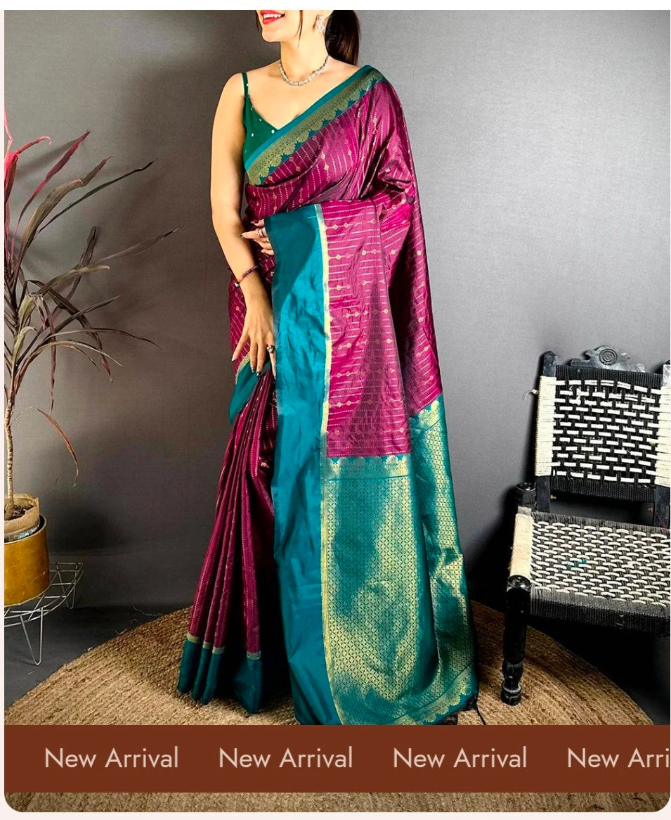 Wine Satin Bentex Border Soft Silk Saree