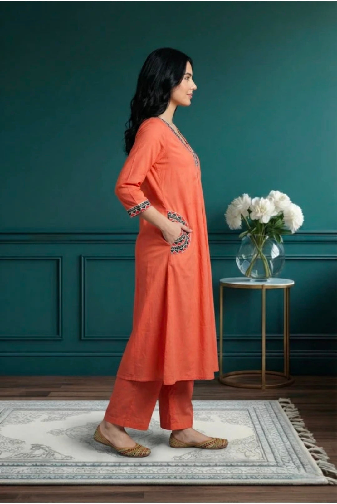 Embroidered Khadi Cotton Kurta Pant Set