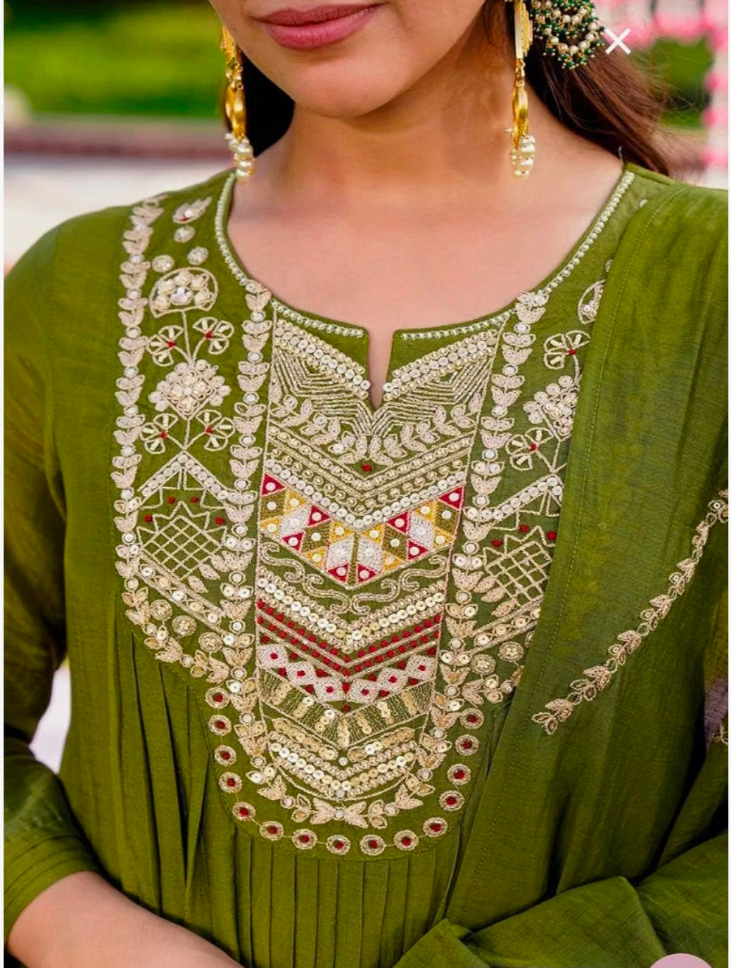 Embroidery Solid Anarkali Kurta and Pant Set with Dupatta