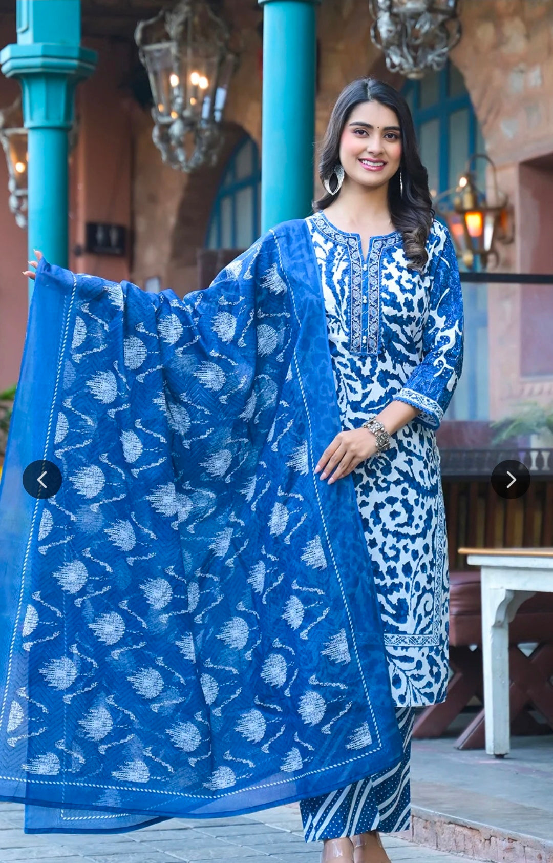Cotton Kurta with Trousers and Dupatta Set