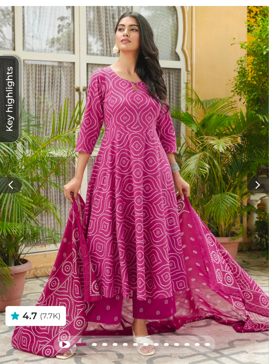 Pink Bandhani Anarkali Kurti with Palazzo Set