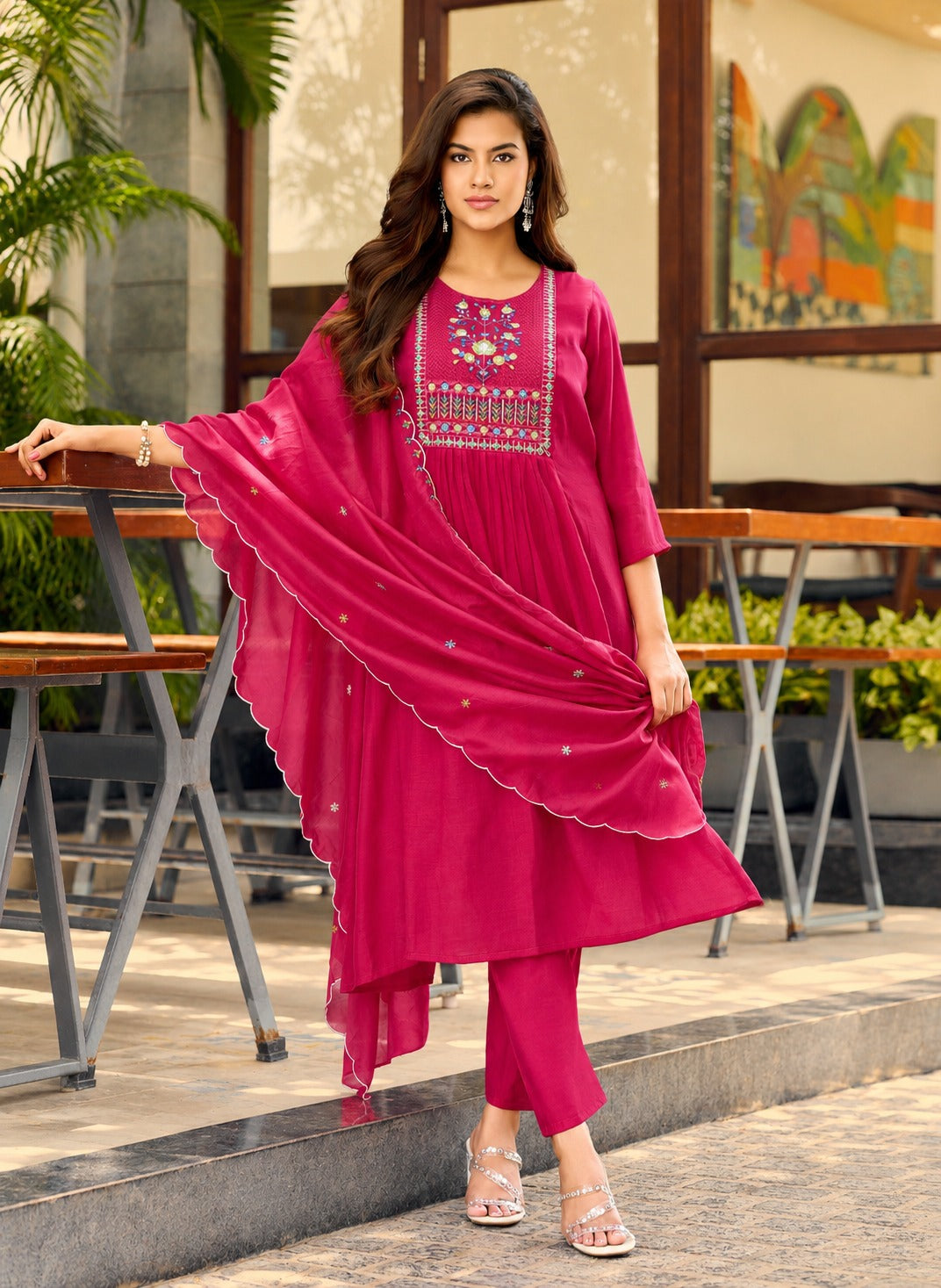 🌸 Elegant Kurti Pant Set with Designer Dupatta
