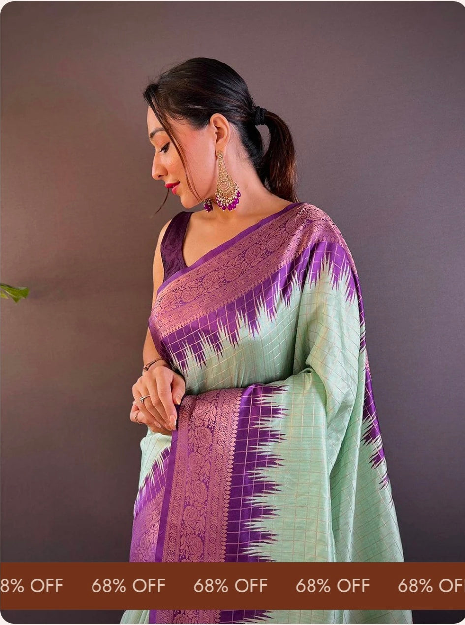 Pista Banarasi Silk Gadwal Pattu