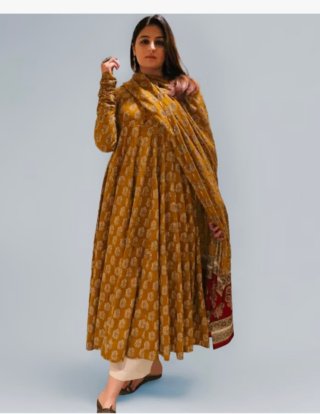 Anarkali Kurta Pant and printed Dupatta Set