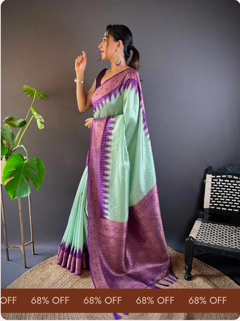 Pista Banarasi Silk Gadwal Pattu