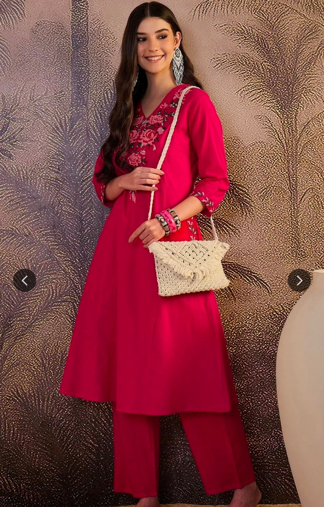 Women's Pure Cotton Floral Thread Work Kurta Pant Set
