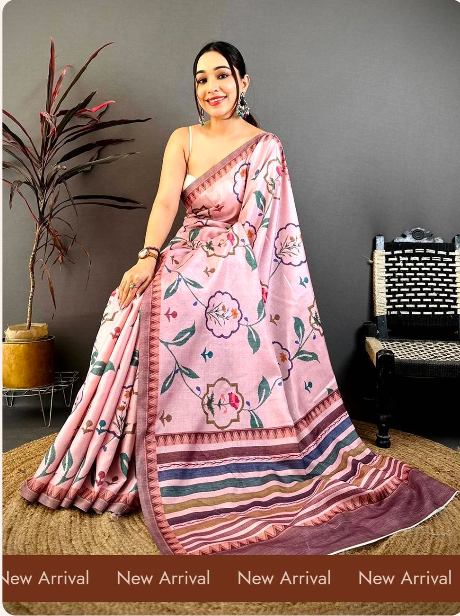 Baby Pink Floral Soft Tussar