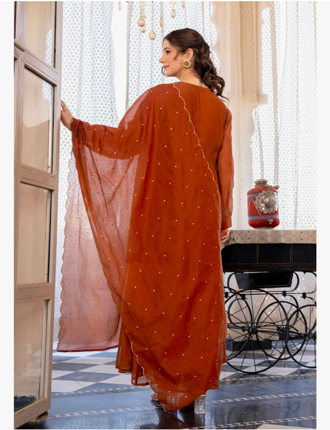 Embroidery Solid Anarkali Kurta Pant Set& Dupatta