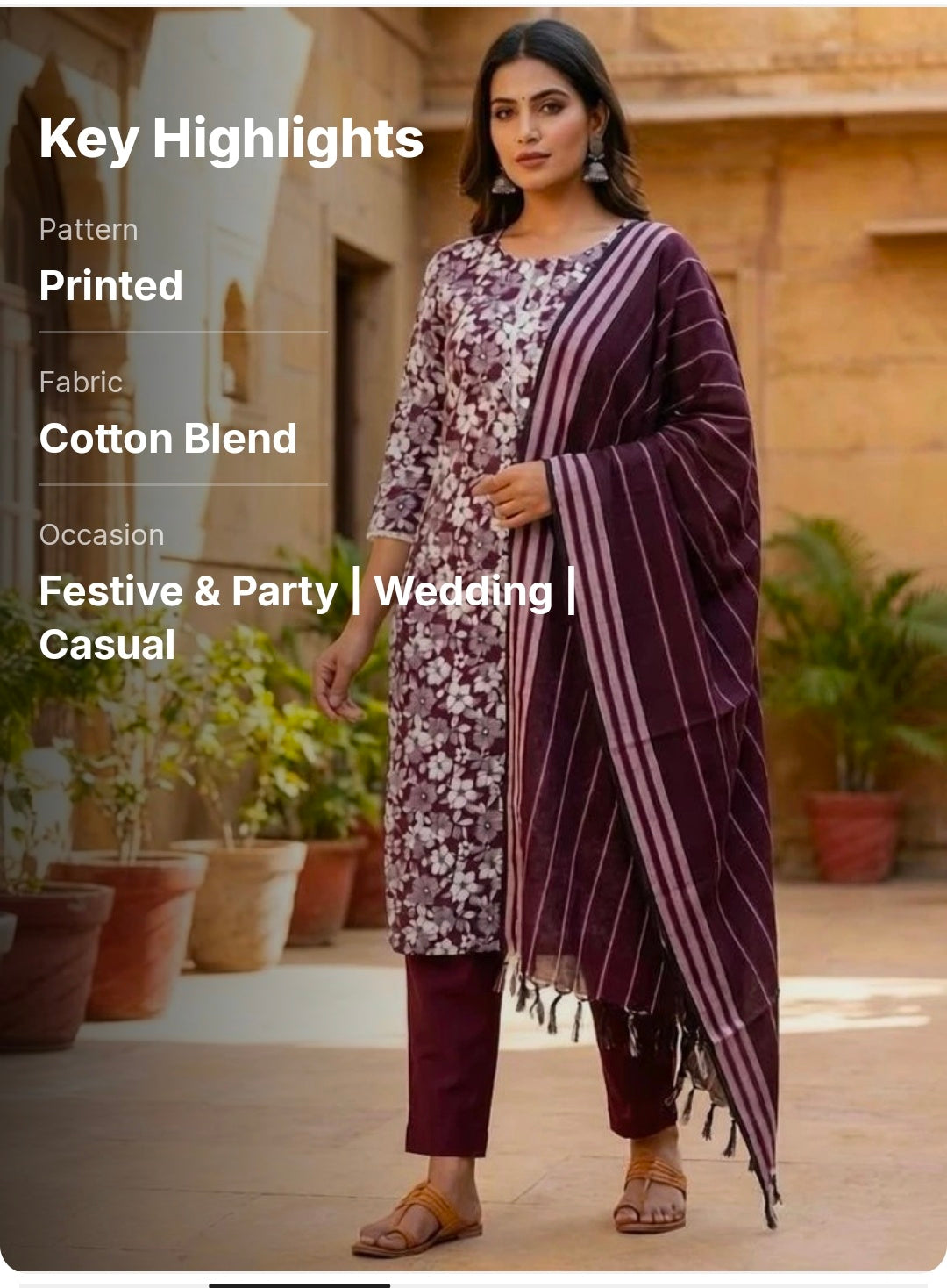 Cotton blend Kurti + Pant + Dupatta Set