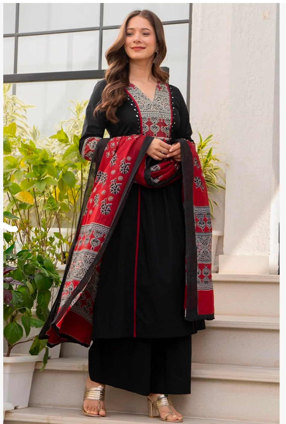Pure Cotton A-Line Kurta Set with Palazzo Pants & Dupatta