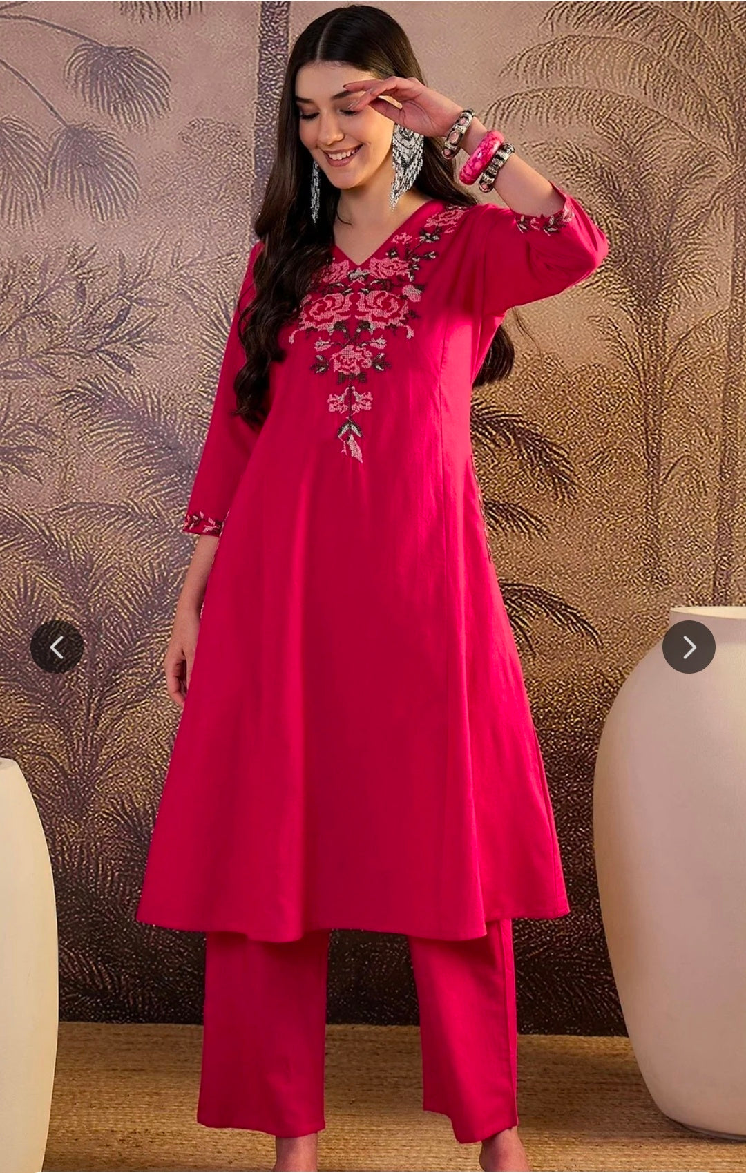 Women's Pure Cotton Floral Thread Work Kurta Pant Set