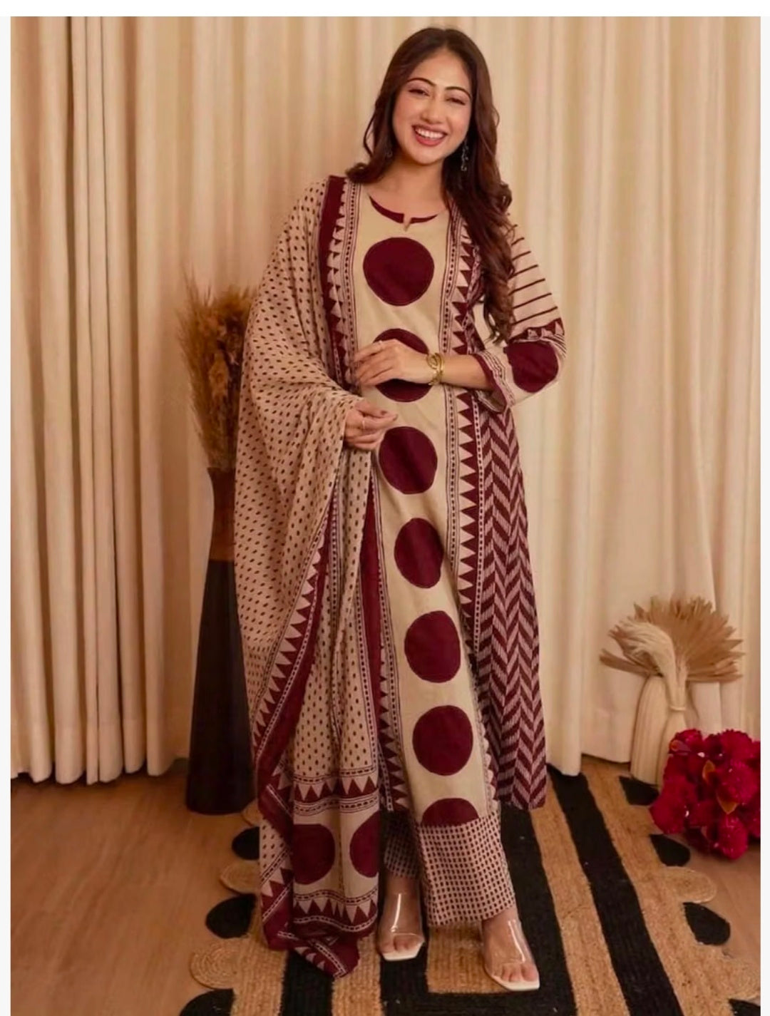 Pure cotton Straight Kurta Pant and printed Dupatta Set