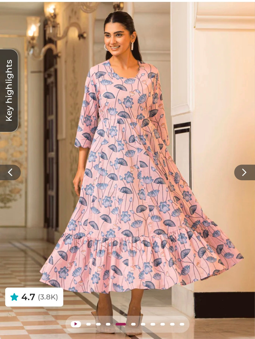 Soft Cotton Floral Anarkali Pink Dress