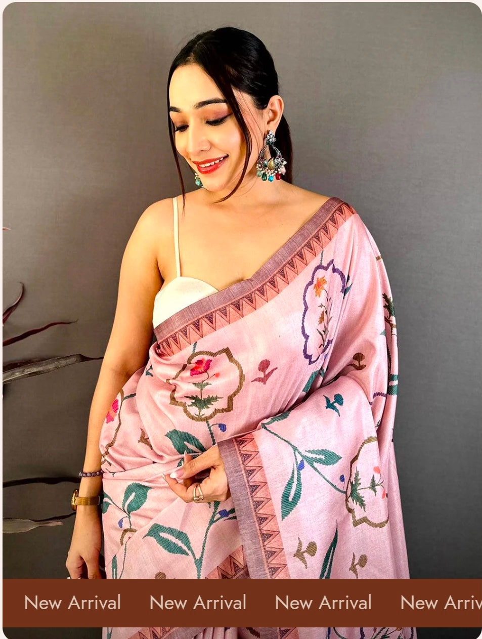 Baby Pink Floral Soft Tussar