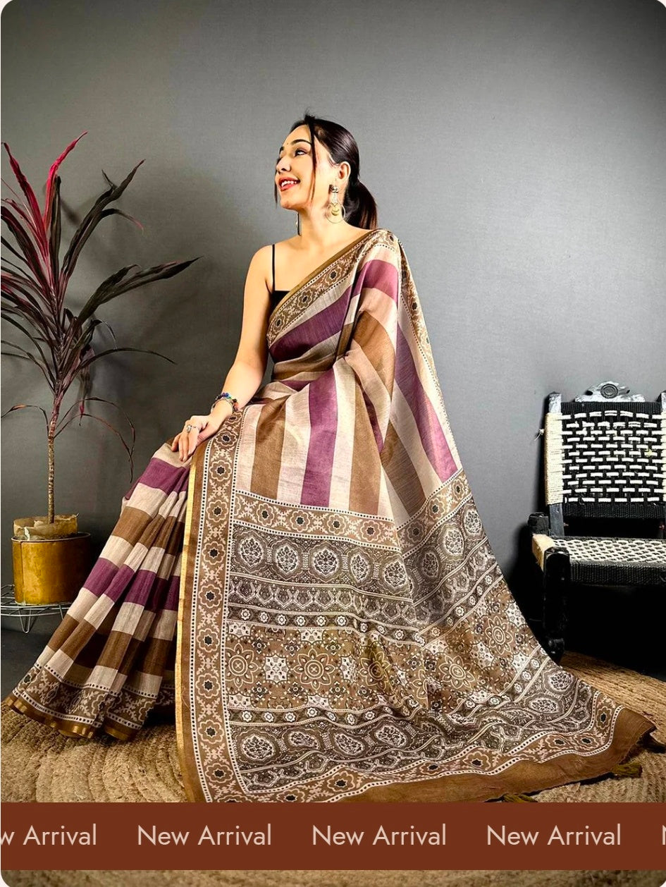 Heritage Stripe Linen Chanderi