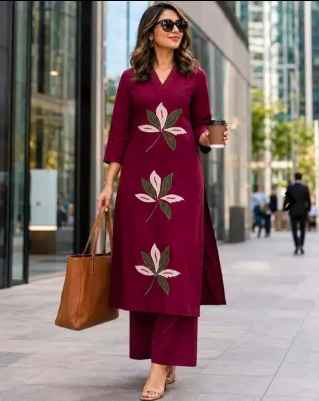Women's Cotton Straight-Fit Kurta with V-Neck and Embroidered Palazzos Set | 2 Piece Casual Co-ord Set