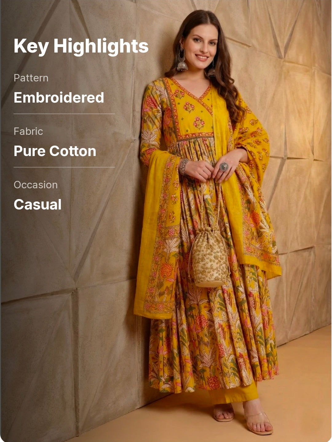 Taranjal Yellow Embroidered Pure Cotton Kurta Pant Dupatta Set