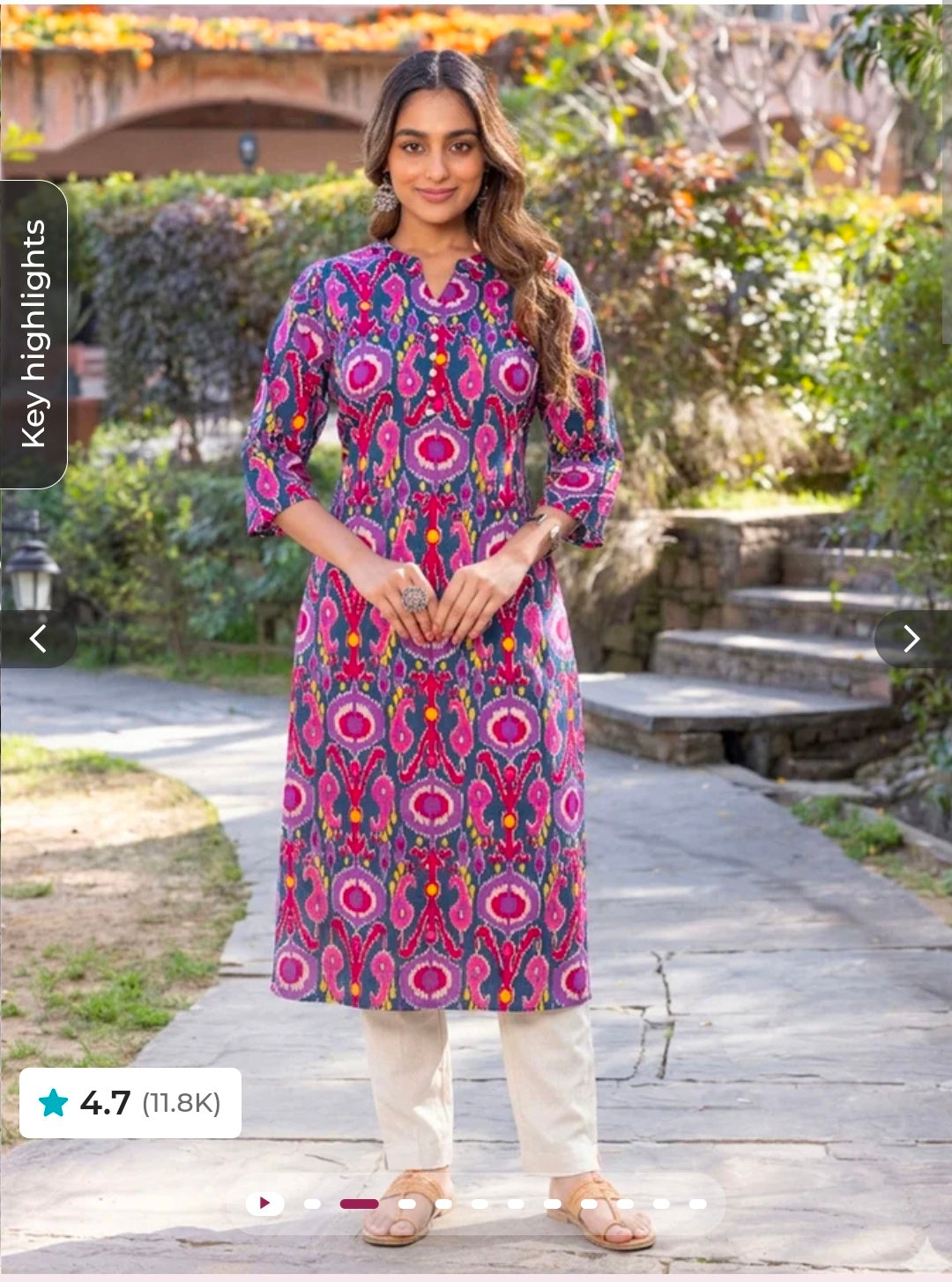 Soft Cotton Ikat Straight Multicolor Kurta, Tapered Trousers & Dupatta