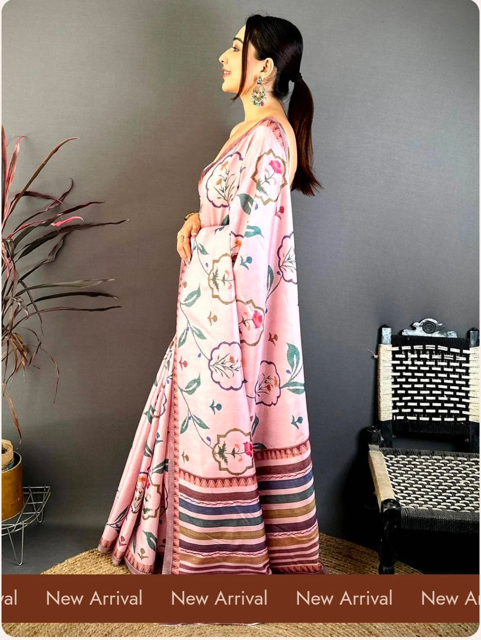 Baby Pink Floral Soft Tussar