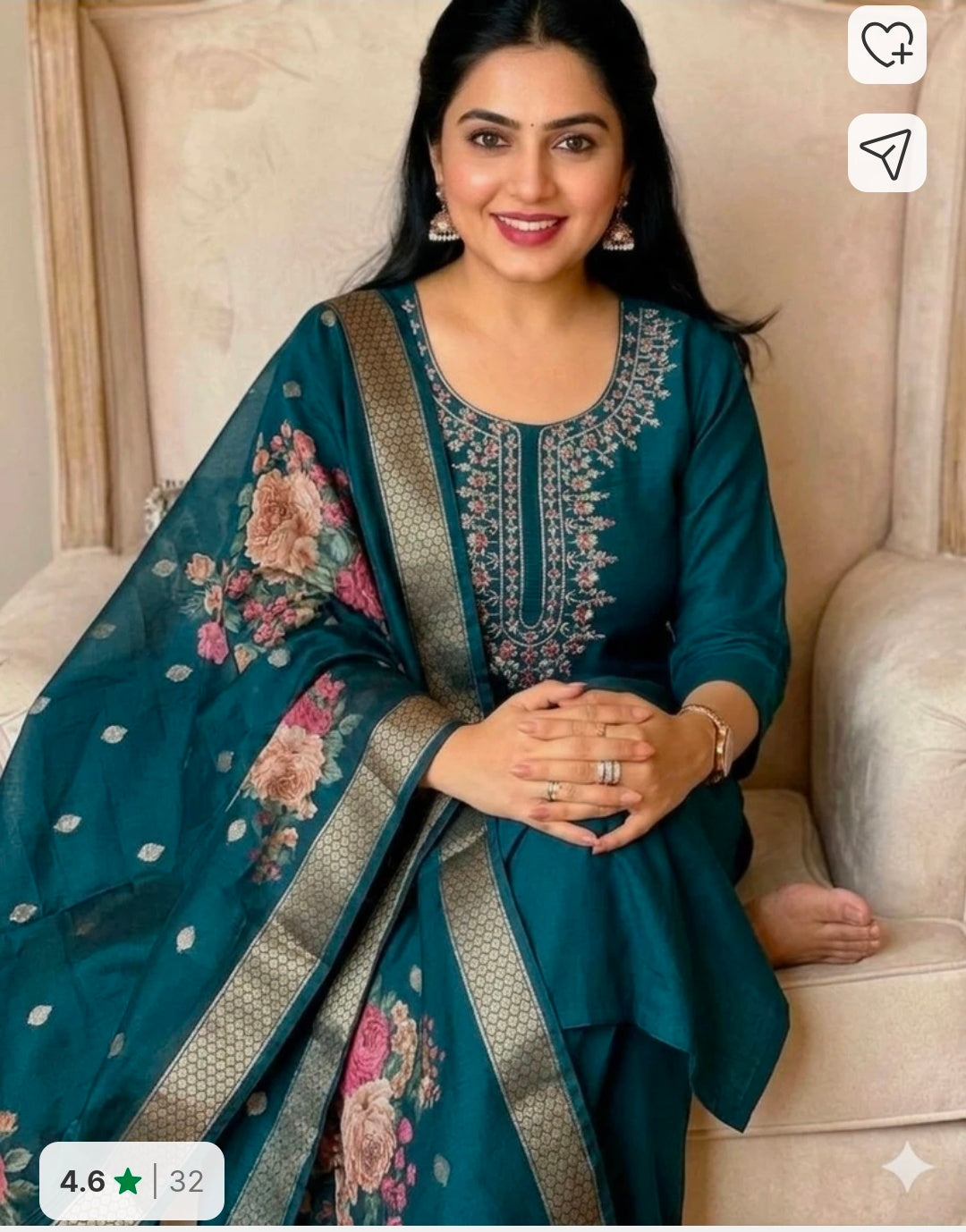 Rayon Straight Kurta with Salwar & Chanderi Dupatta Set