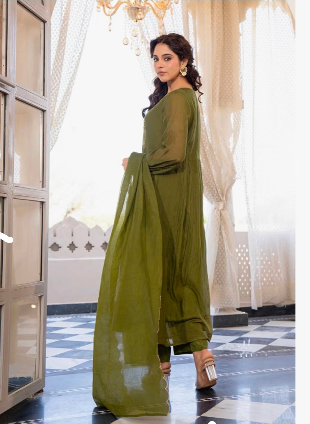 Embroidery Solid Anarkali Kurta Pant Set& Dupatta