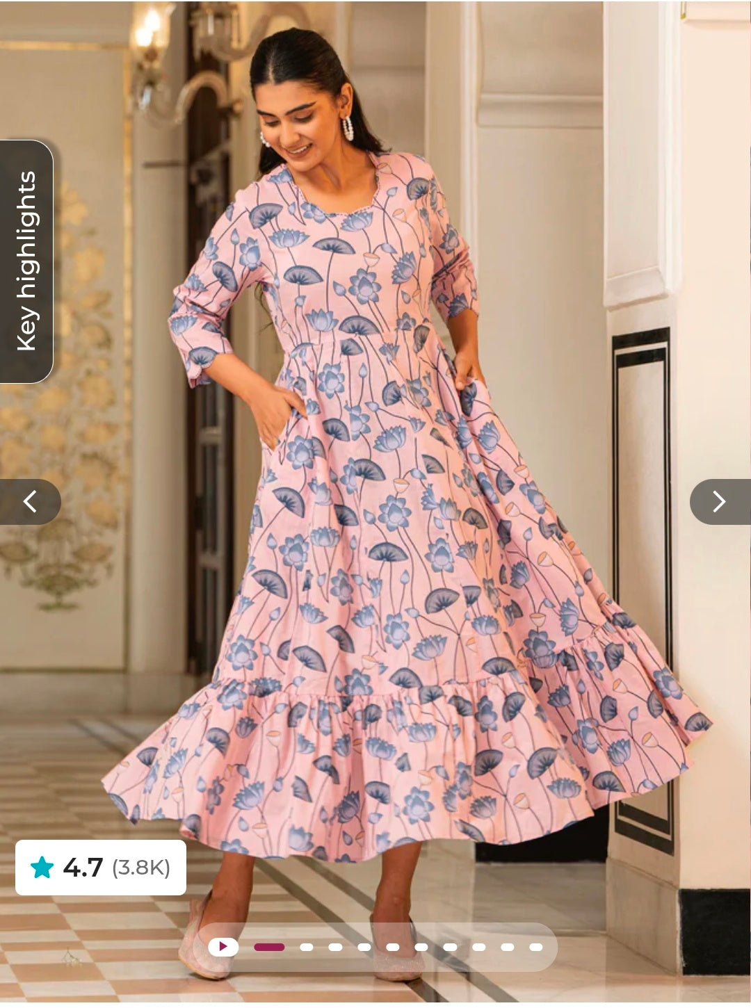 Soft Cotton Floral Anarkali Pink Dress