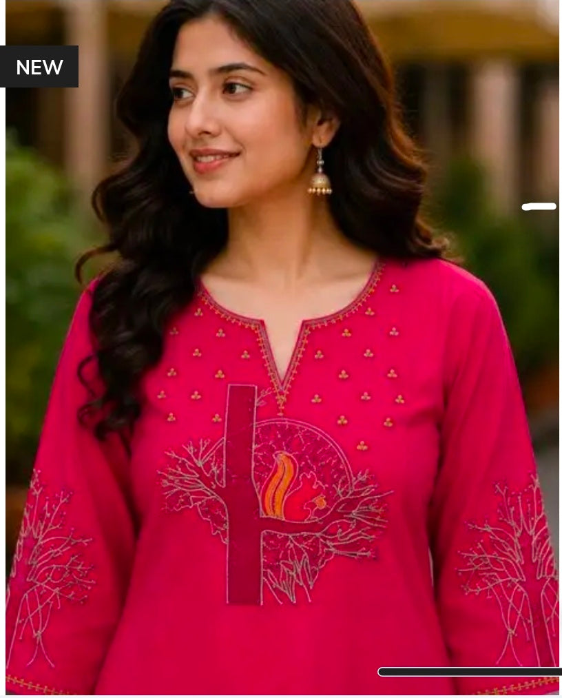 Cotton Kurta Palazzo Set with Embroidery