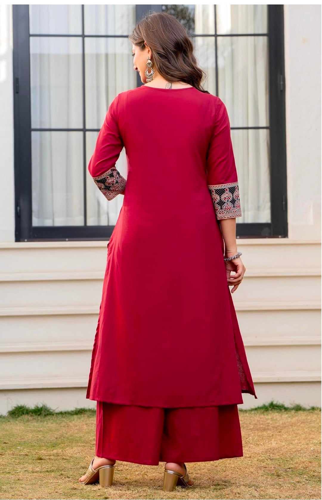 Pure Cotton A-Line Kurta Set with Palazzo Pants & Dupatta