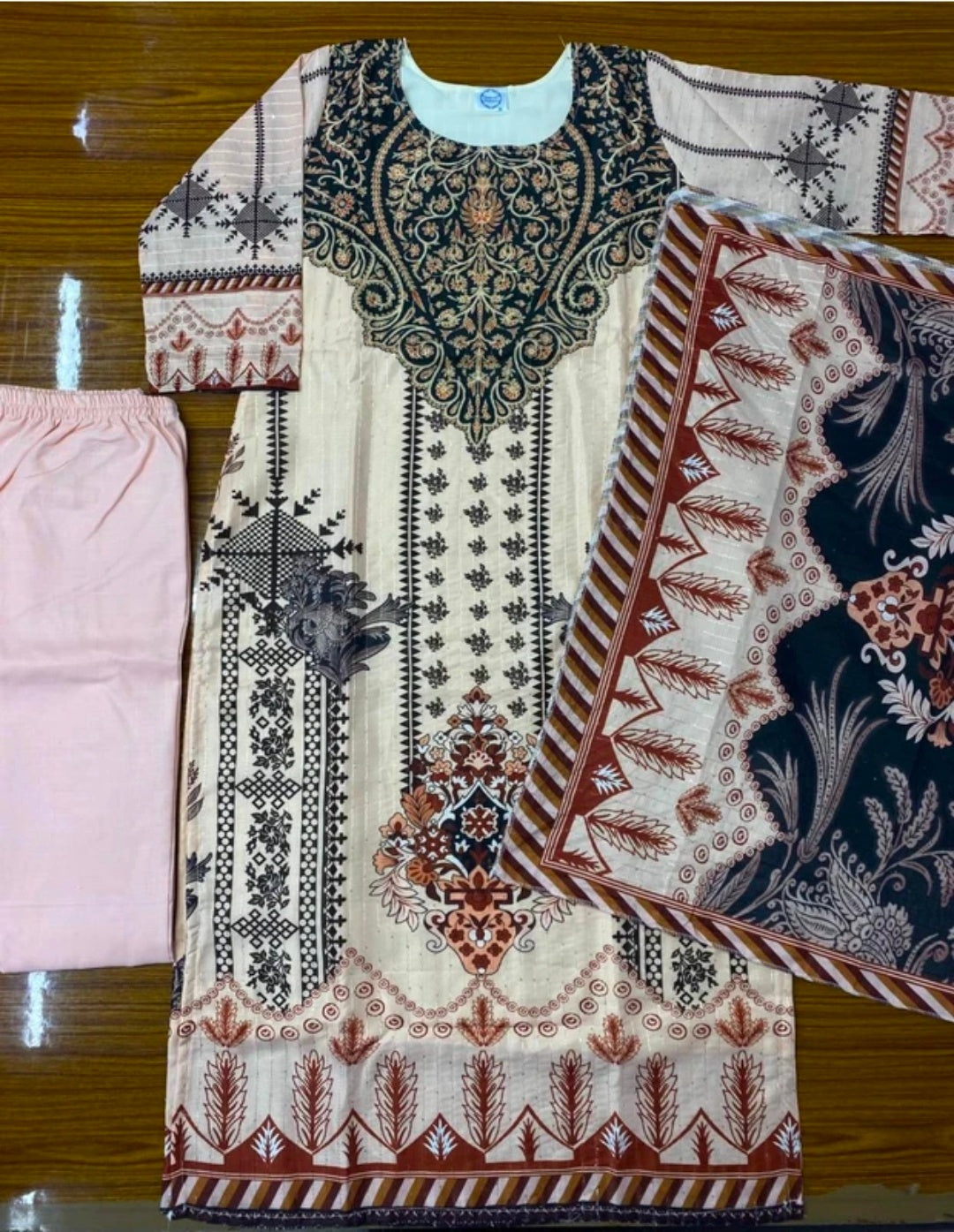 Multicolor Printed Viscose Kurta Khadi Pant Dupatta Set