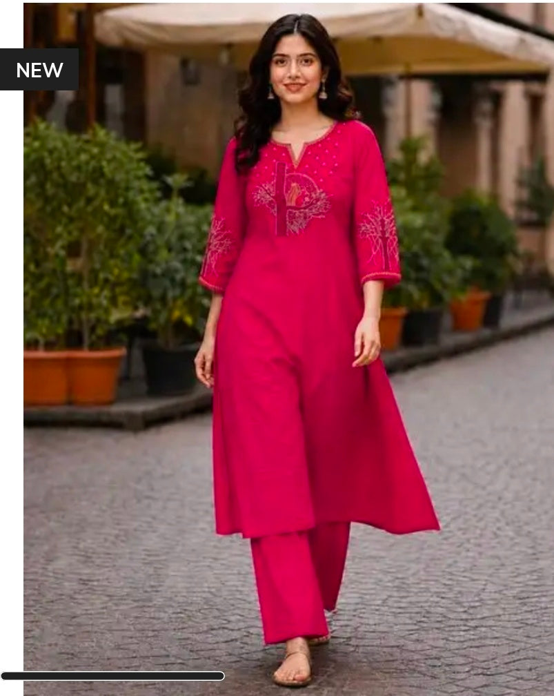 Cotton Kurta Palazzo Set with Embroidery