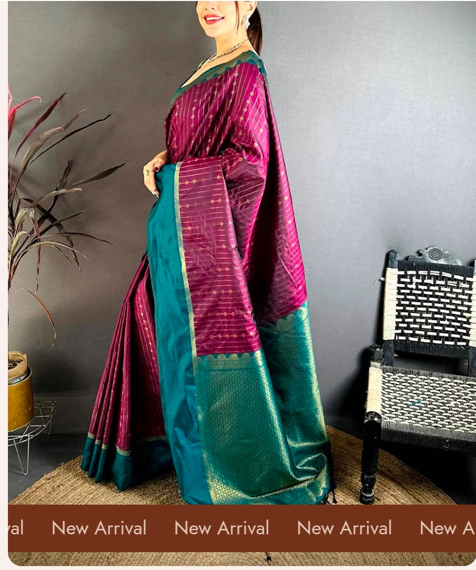 Wine Satin Bentex Border Soft Silk Saree