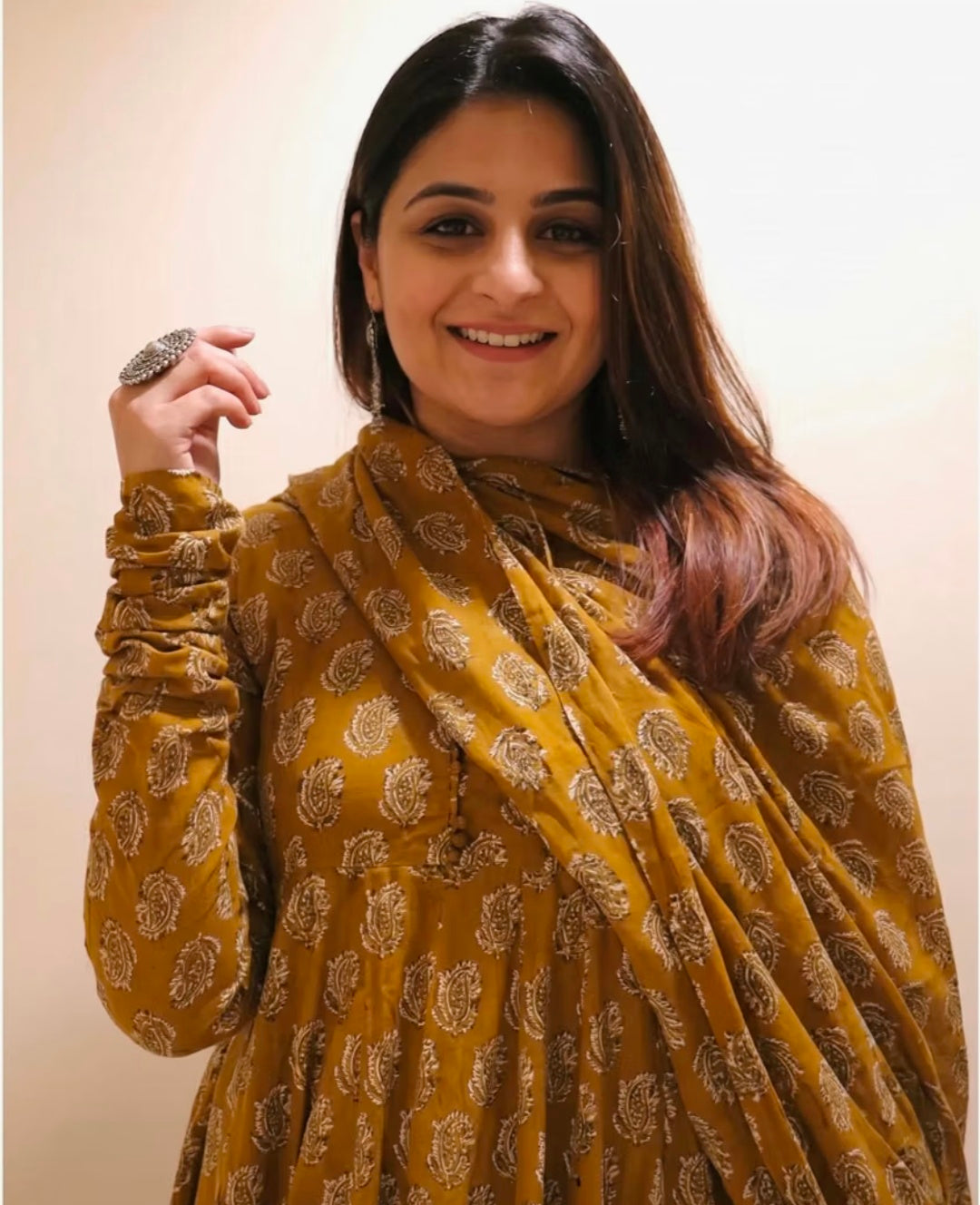 Anarkali Kurta Pant and printed Dupatta Set