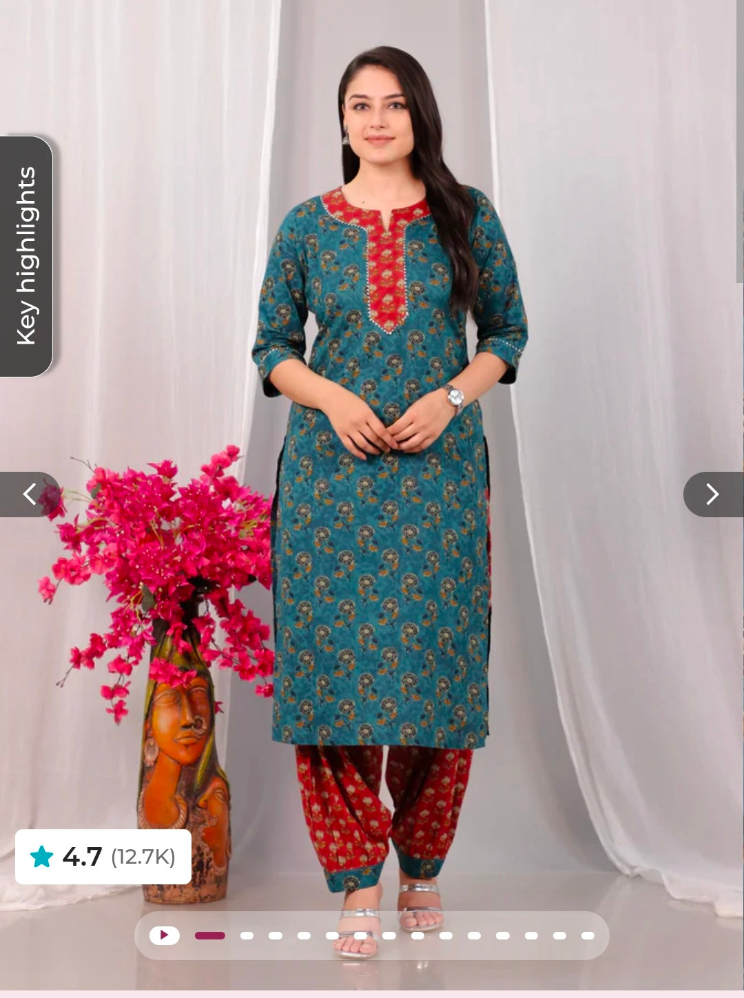 Embroidered Soft Cotton Floral Straight Turquoise & Salwar