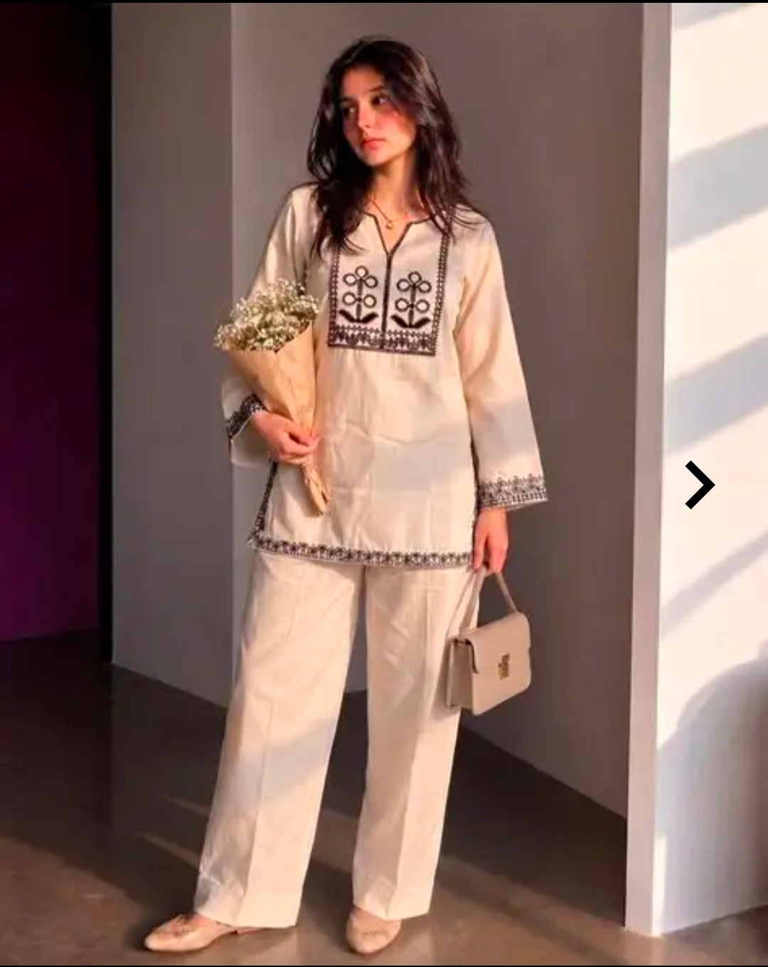 Women's Khadi Cotton Embroidered Kurta Palazzo Set | 2 Piece Casual Ethnic Set |