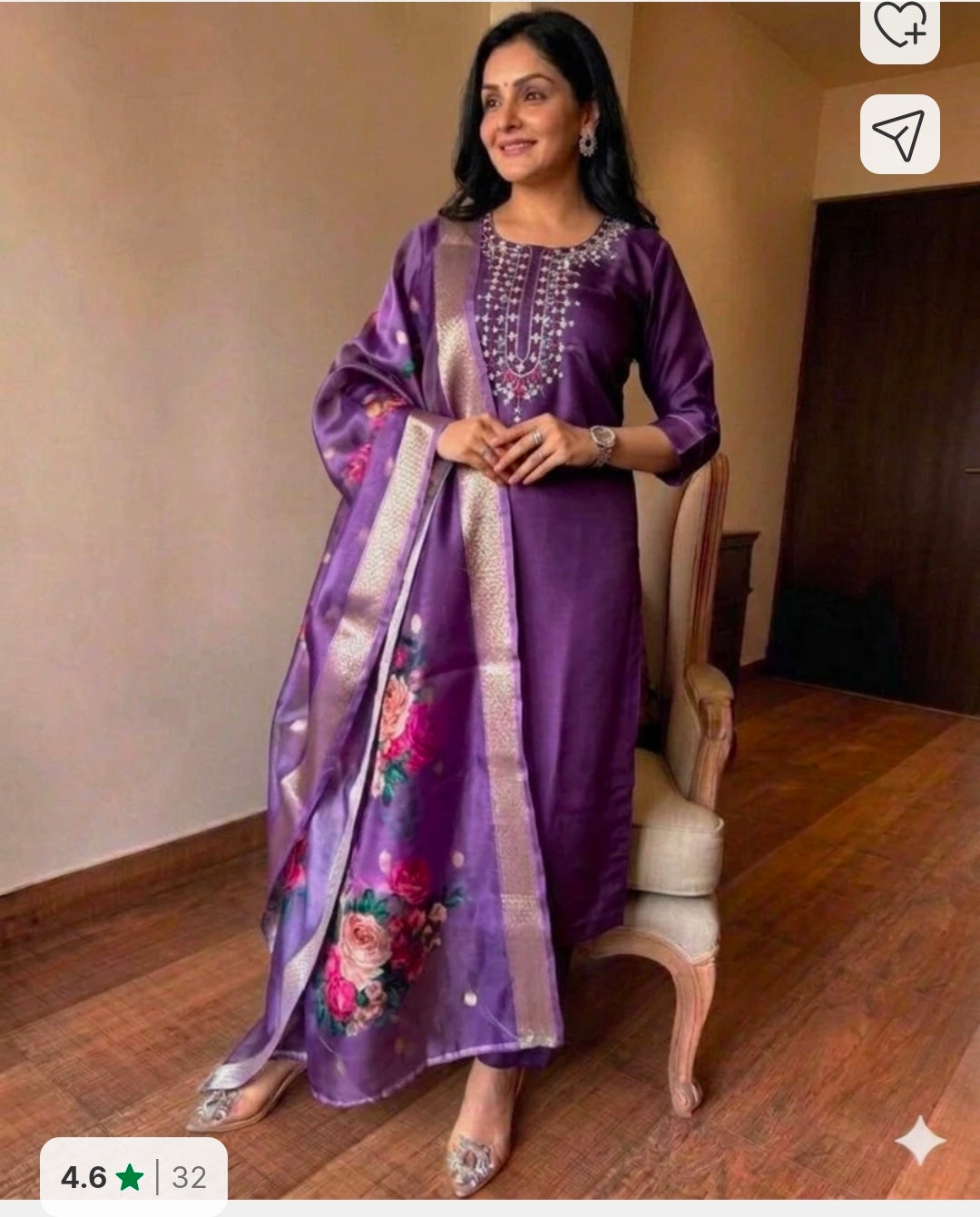 Rayon Straight Kurta with Salwar & Chanderi Dupatta Set