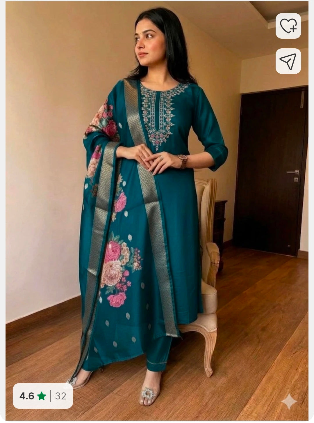 Rayon Straight Kurta with Salwar & Chanderi Dupatta Set