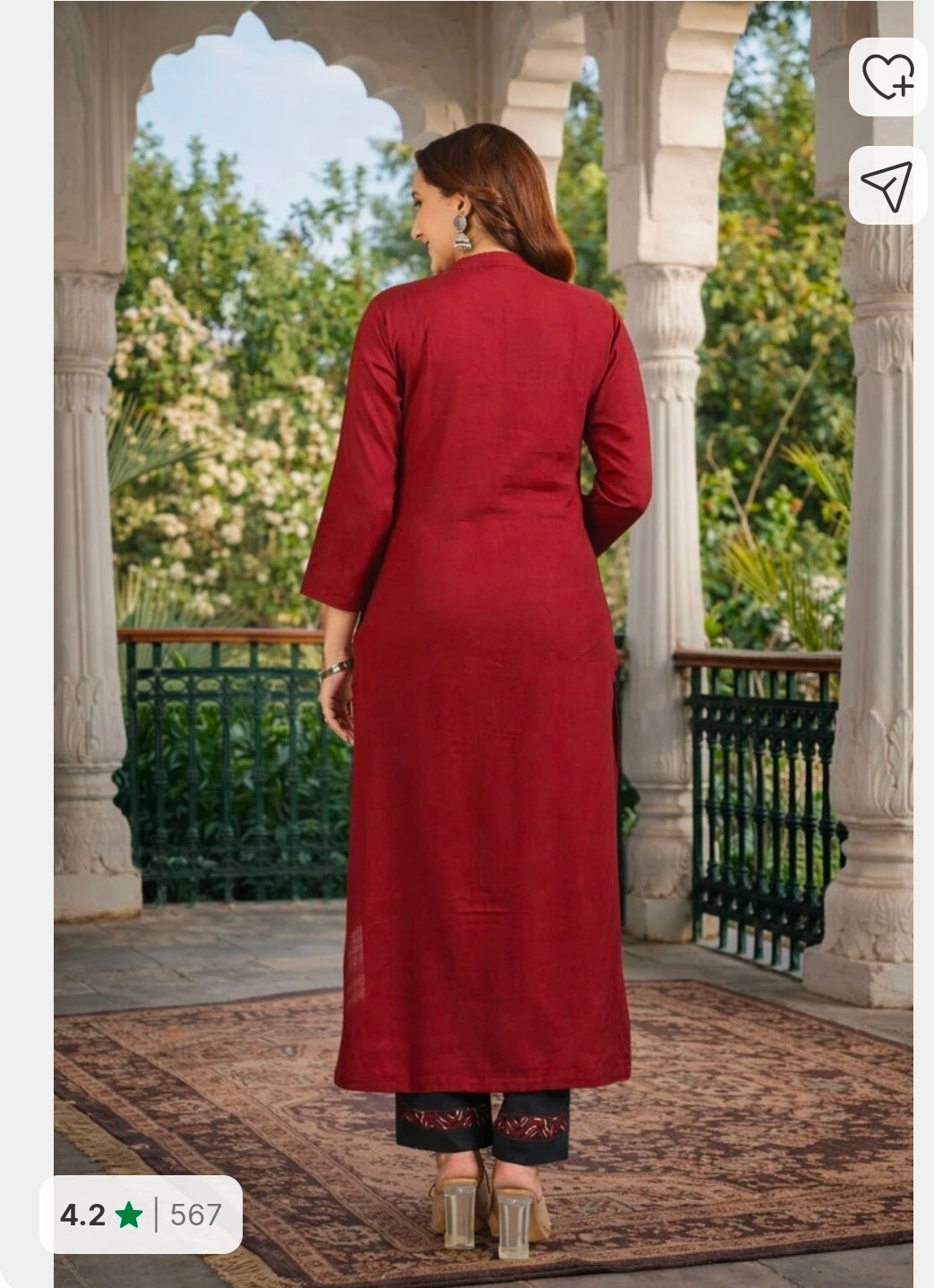 Jaipuri Bunaai Maroon Black Embroidered Viscose Rayon Kurta Palazzo Dupatta Set