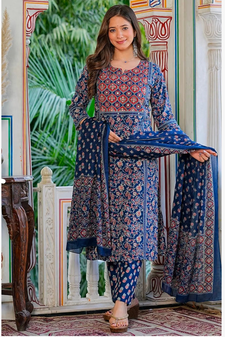 Pure Cotton Printed Straight Kurta Set with Palazzo Pants & Dupatta
