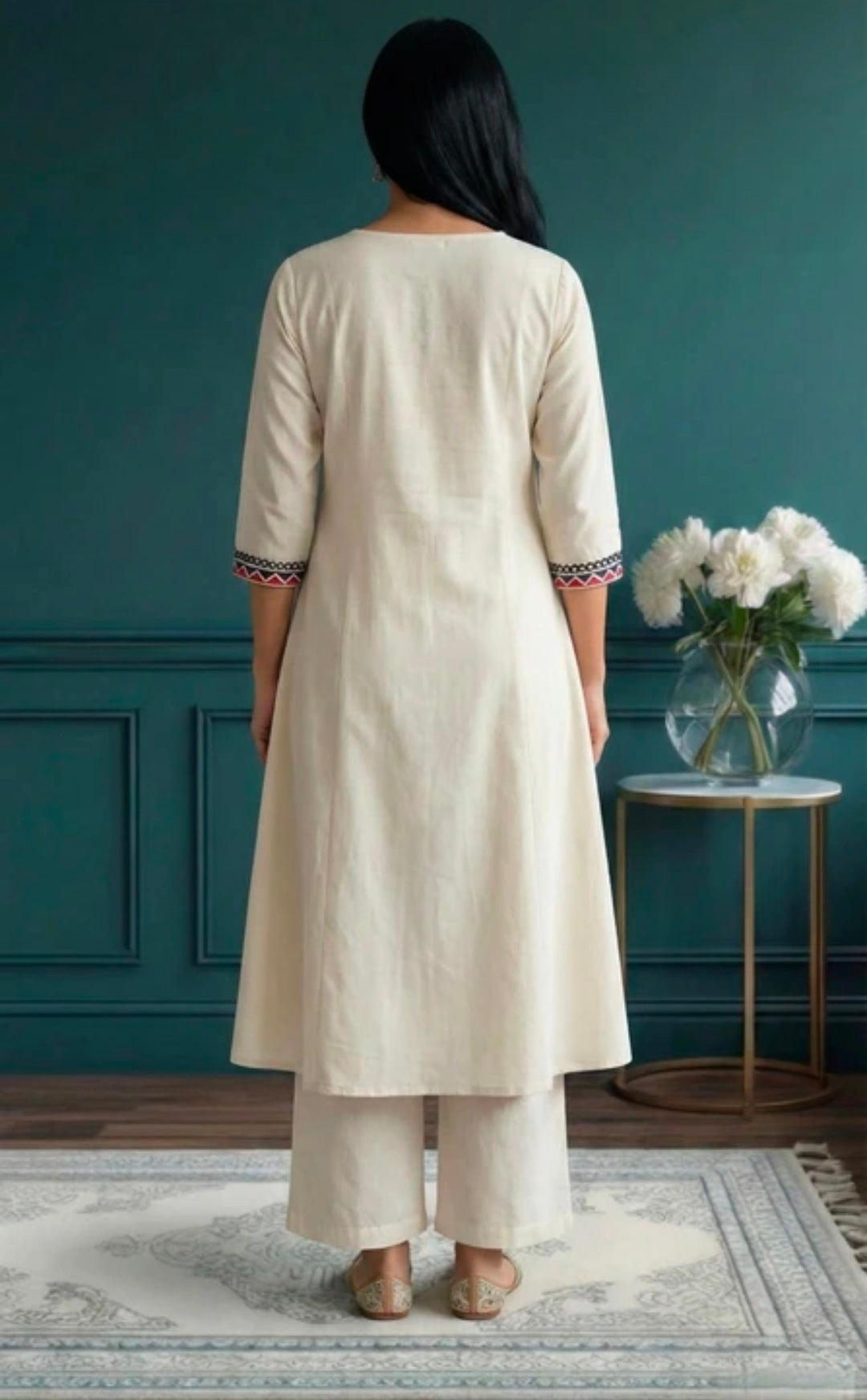 Embroidered Khadi Cotton Kurta Pant Set