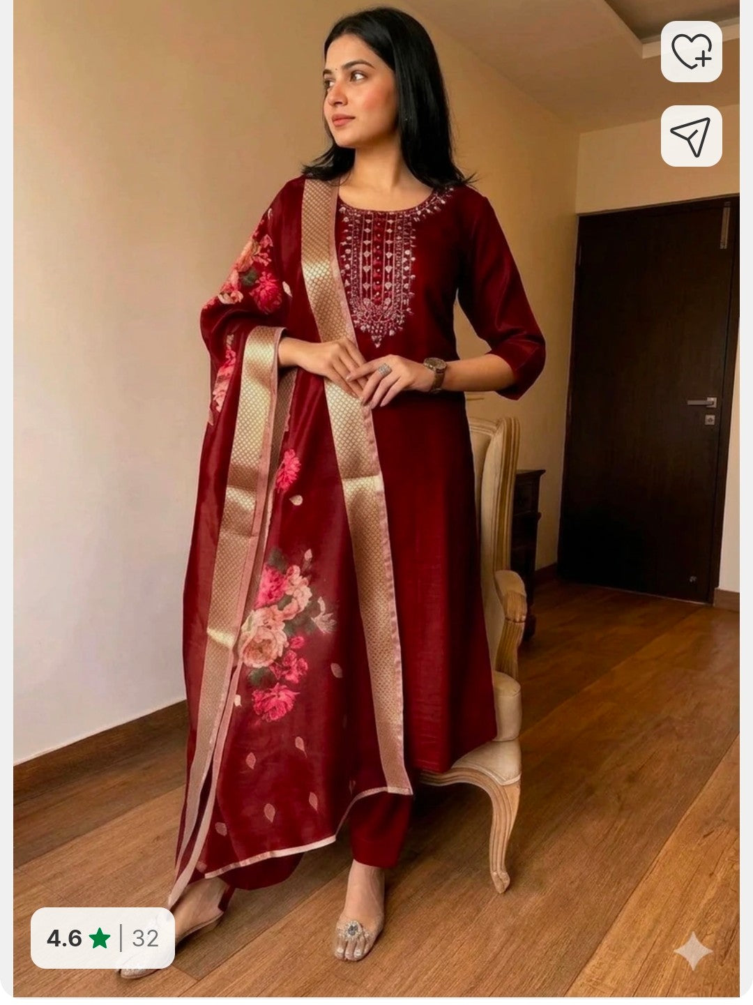 Rayon Straight Kurta with Salwar & Chanderi Dupatta Set