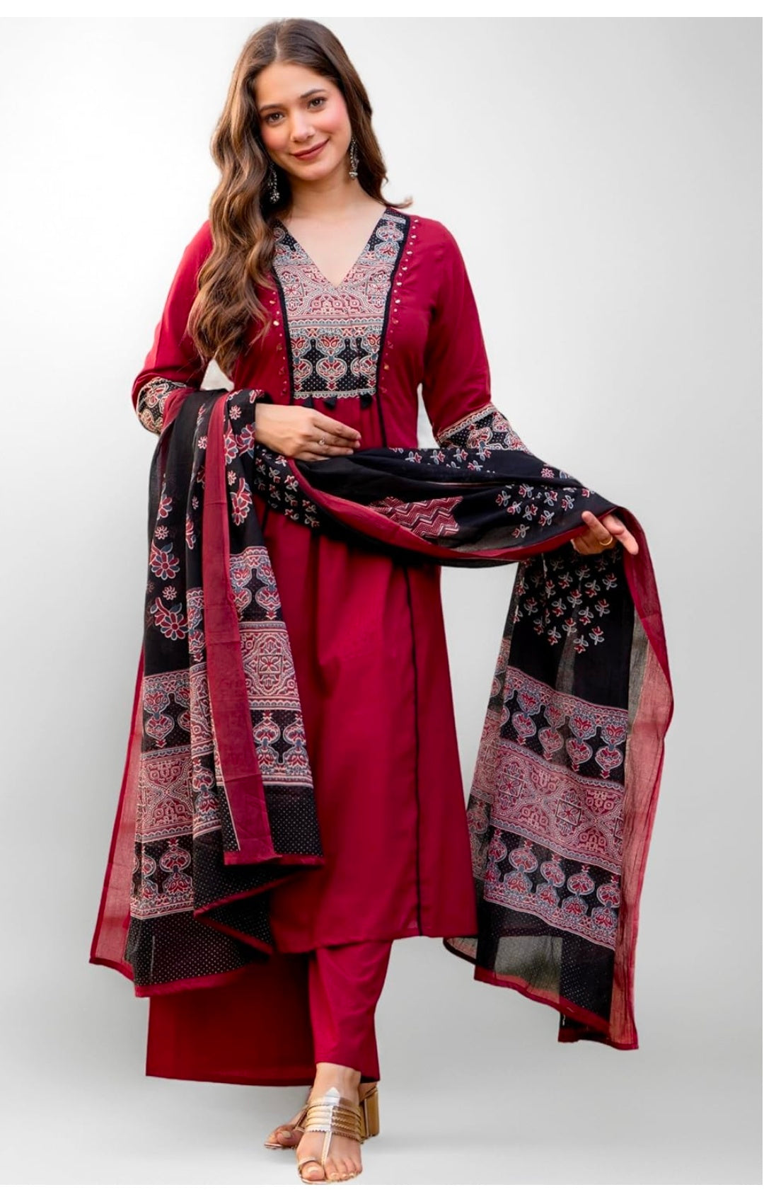 Pure Cotton A-Line Kurta Set with Palazzo Pants & Dupatta