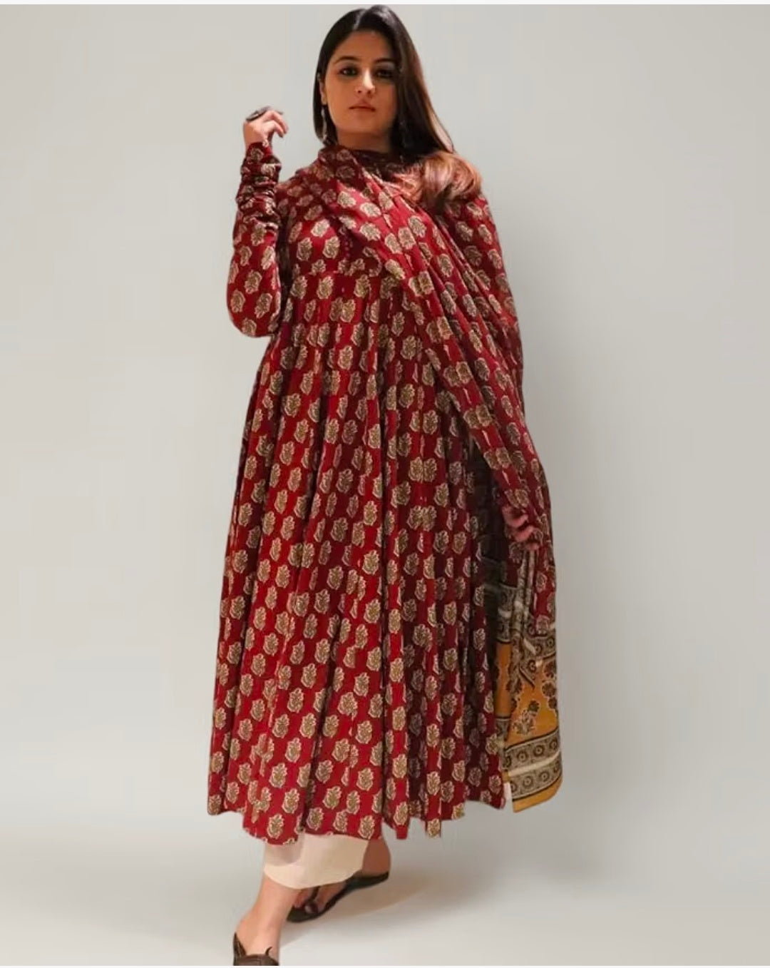 Anarkali Kurta Pant and printed Dupatta Set