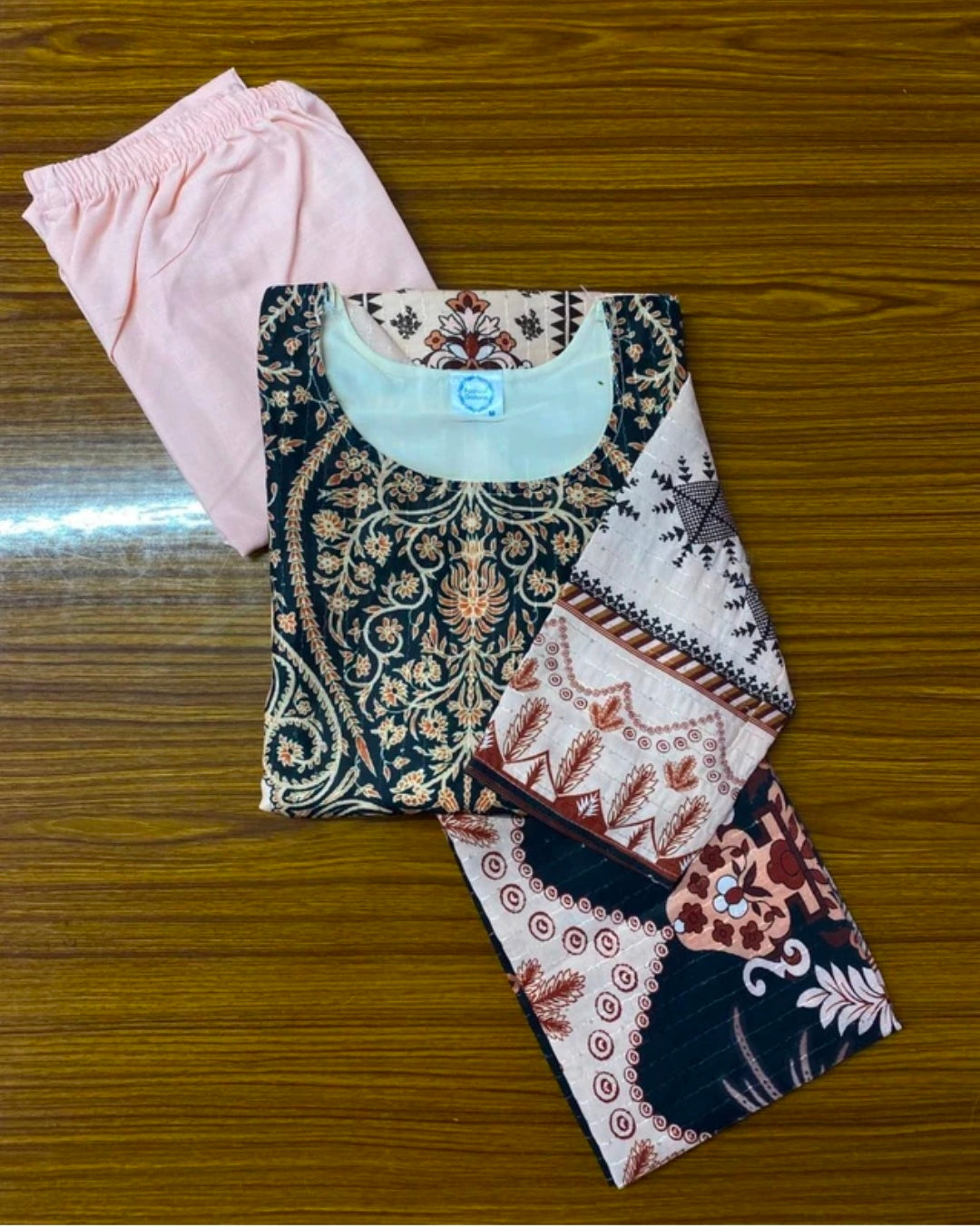 Multicolor Printed Viscose Kurta Khadi Pant Dupatta Set