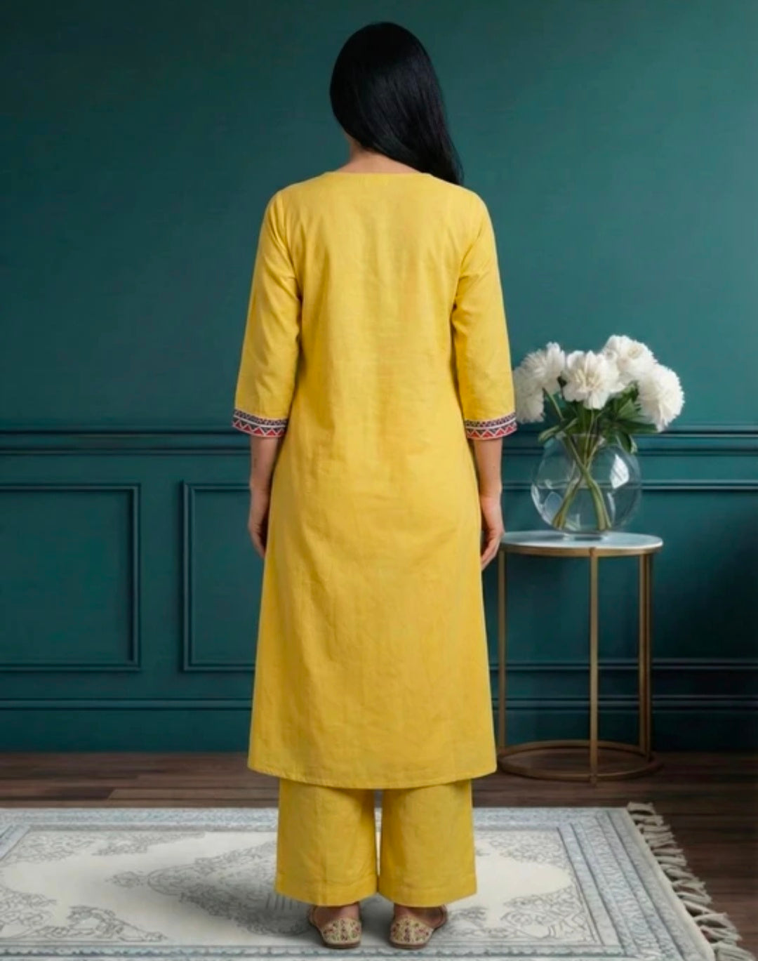 Embroidered Khadi Cotton Kurta Pant Set
