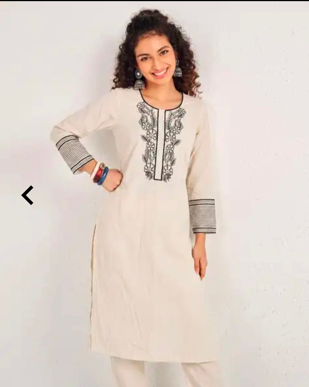 Women's Embroidered Khadi Cotton Blend Kurta Pant Set