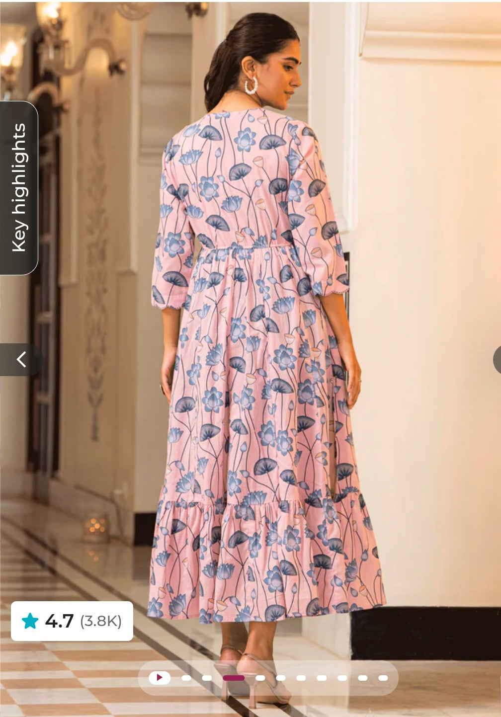 Soft Cotton Floral Anarkali Pink Dress