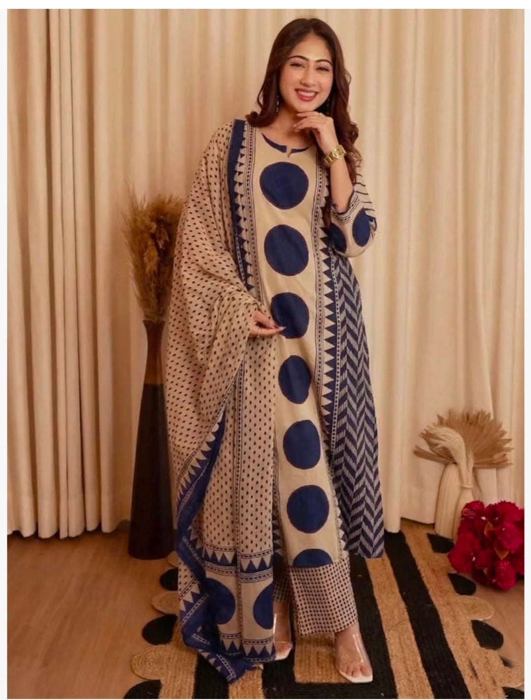 Pure cotton Straight Kurta Pant and printed Dupatta Set