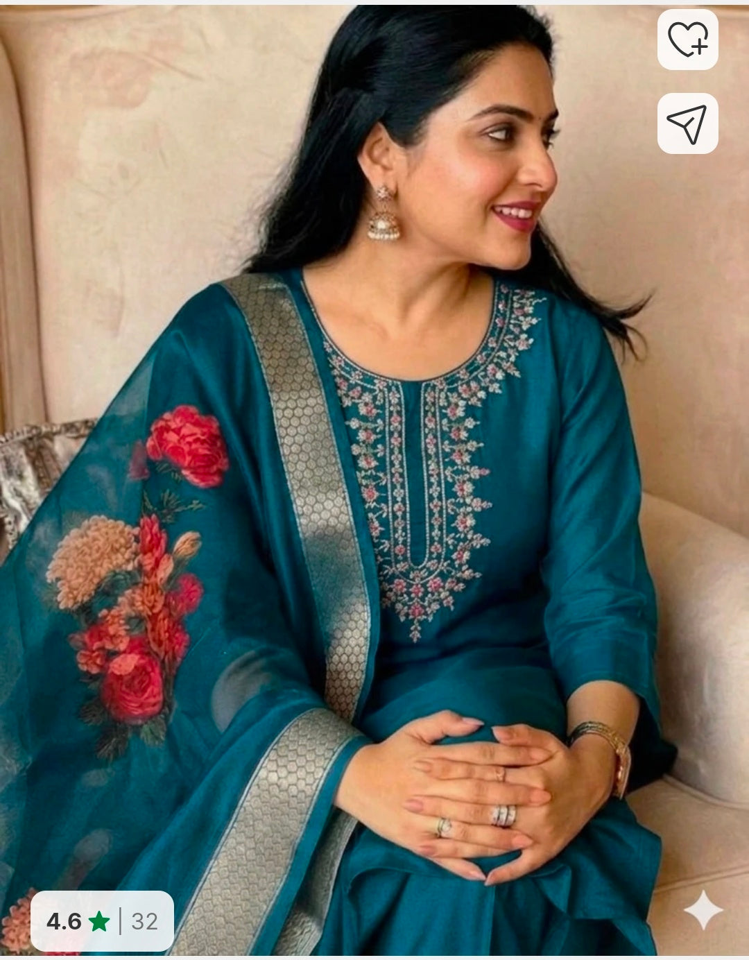 Rayon Straight Kurta with Salwar & Chanderi Dupatta Set